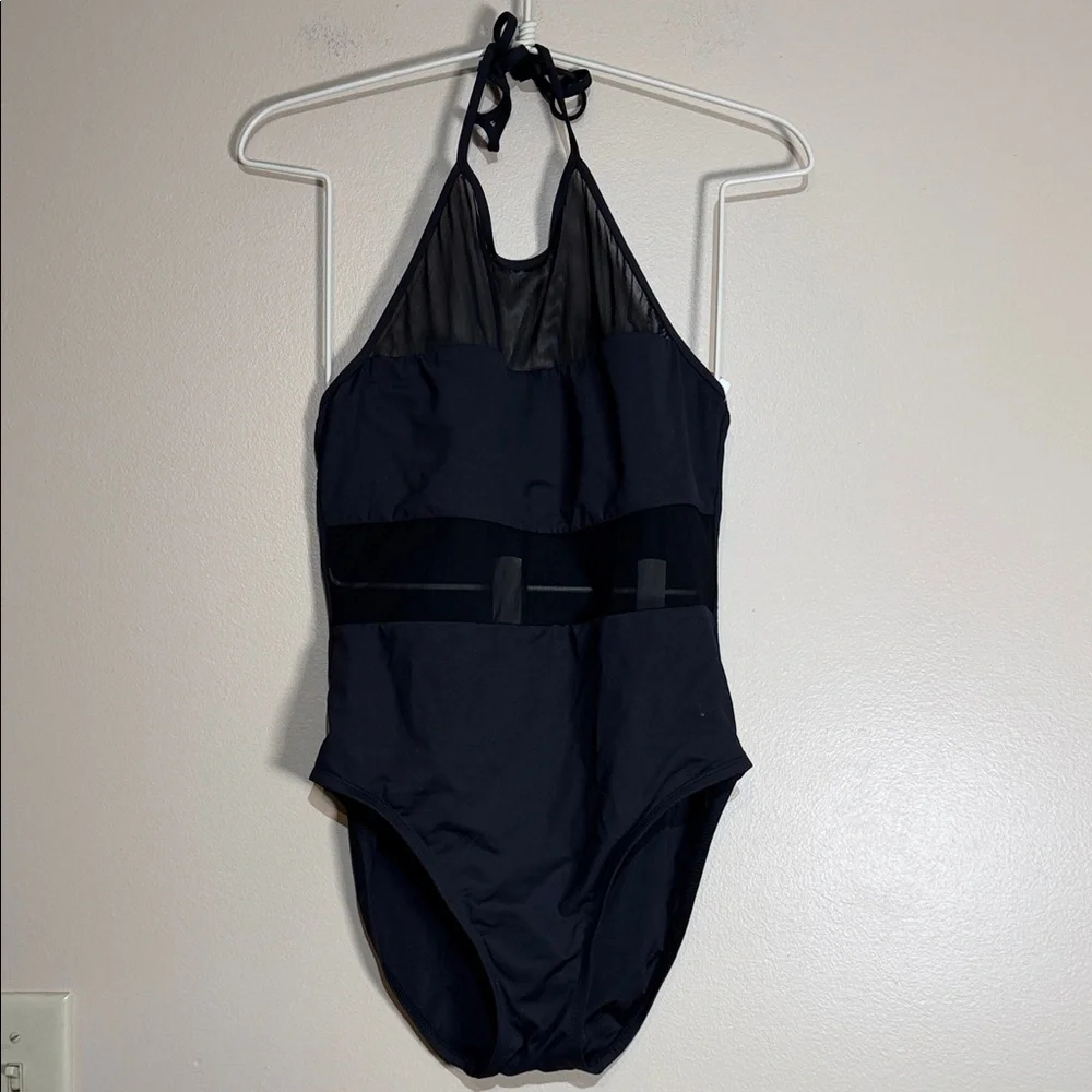 La Blanca Black Halter One-Piece Swimsuit with Mesh Accents